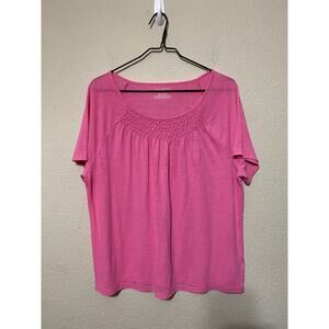 Talbots Shirt Large Pink Short-Sleeve T-Shirt Tee Linen-Blend Smocked Oversized